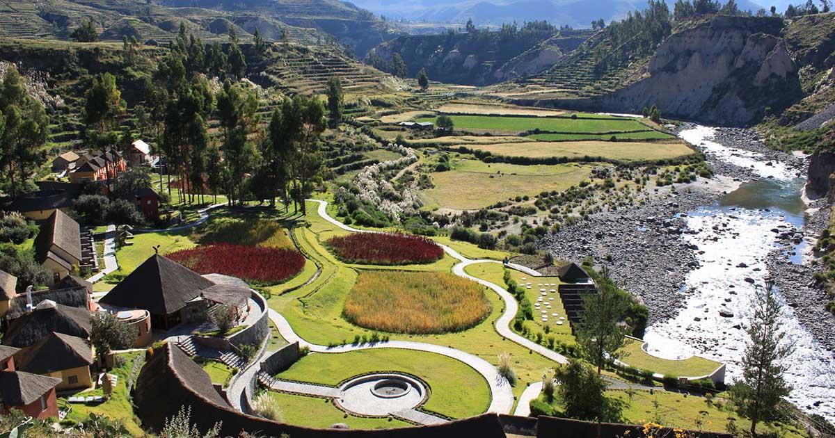 Aerial view of the Colca Lodge and the Colca River. Photo by Colca Lodge.
