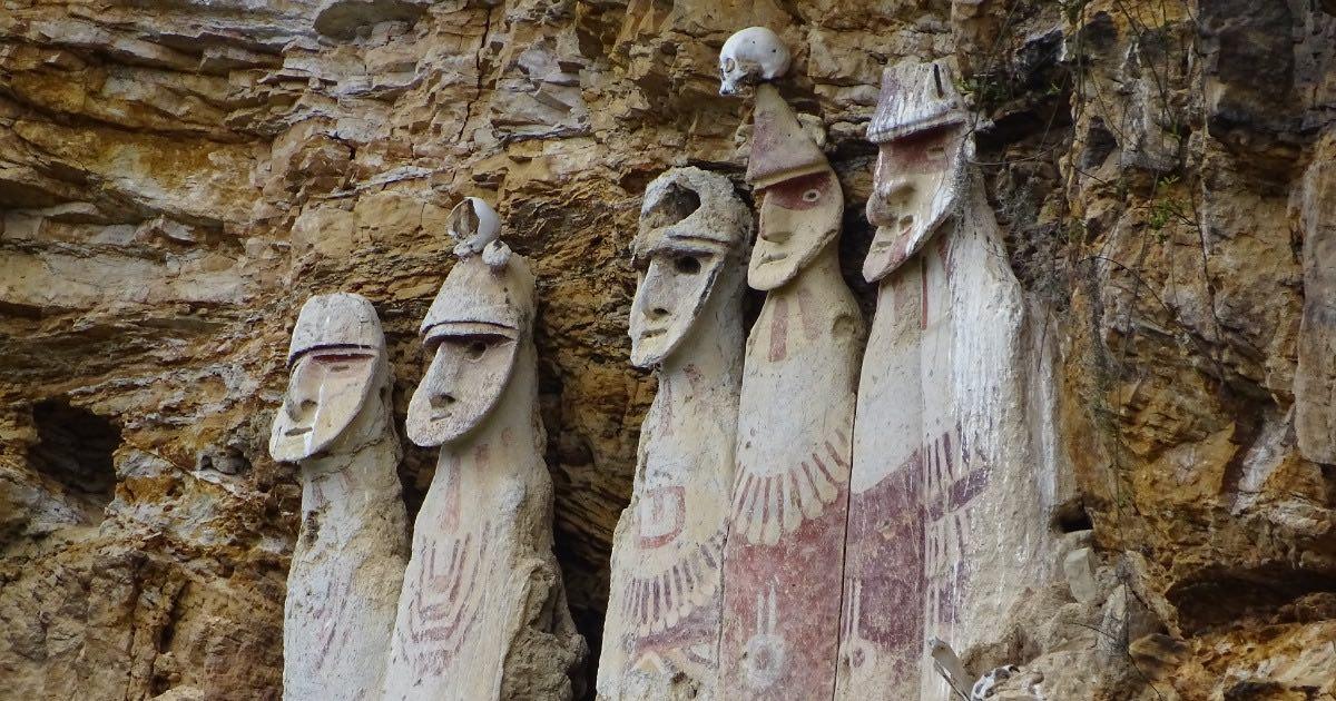 These ancient sarcophagi in the Amazon Jungle of Peru are the remnants of the Chachapoyas culture. They are one of the most enigmatic ancient burial sites in Peru. Photo from Latin America for Less