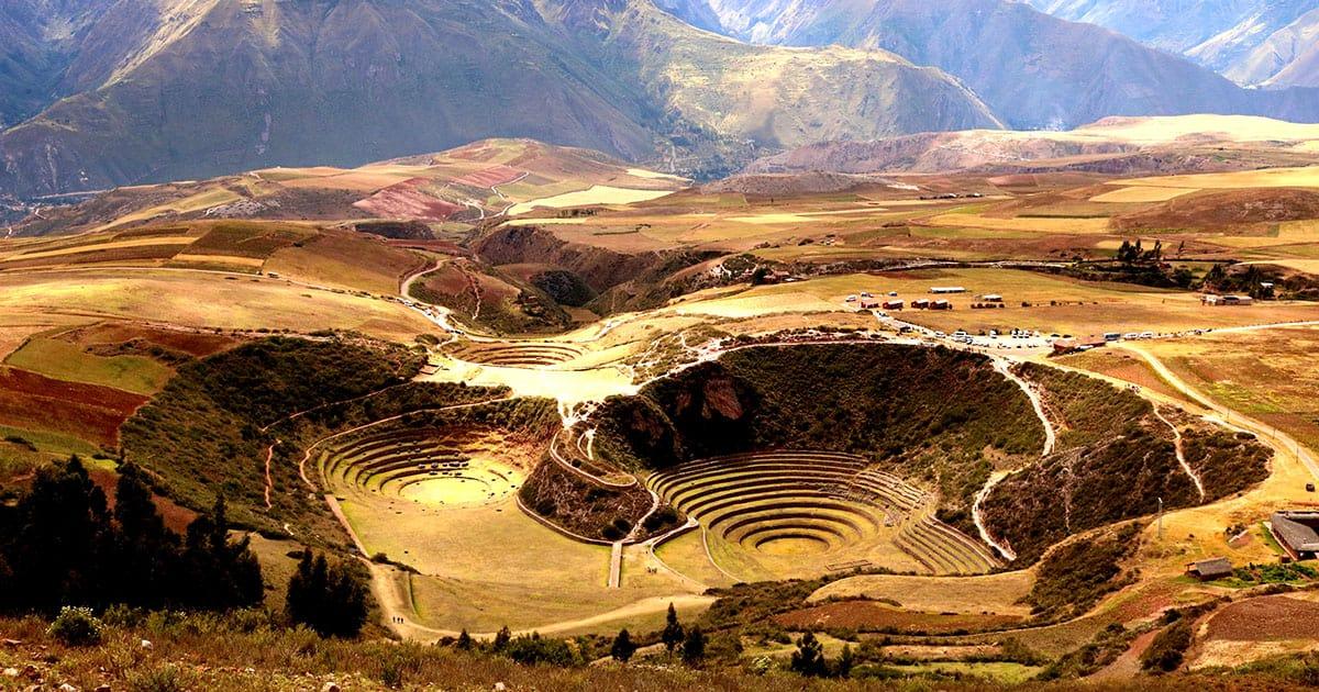 Aerial view of the Moray ruins in the Sacred Valley of Peru. Photo by Renny Gamarra on Unsplash.