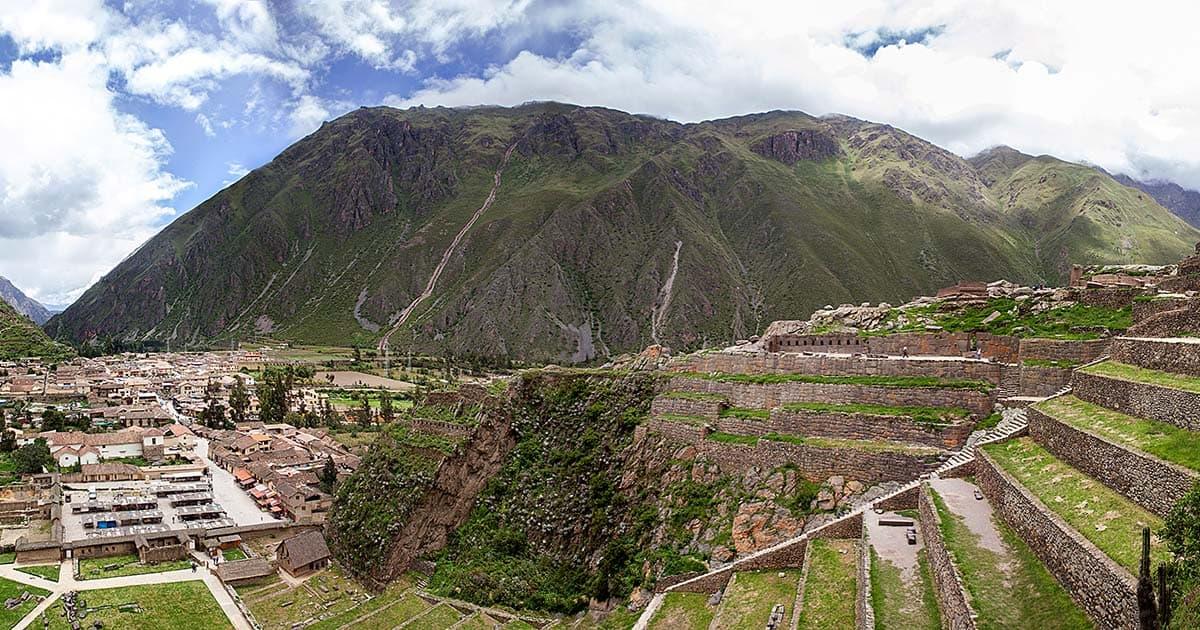 The ruins of Ollantaytambo overlooking the modern town below. Photo by Ana Castañeda.