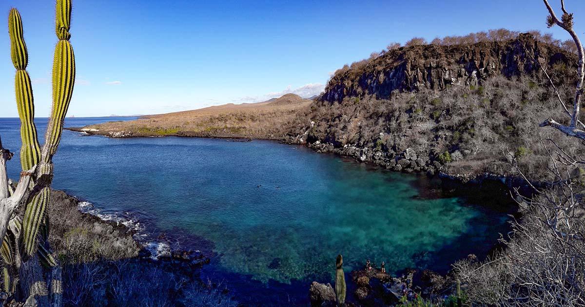 Views from the trail to the top of Cerro Tijeretas on San Cristobal Island. Image: Cala de buceo" by David Ceballos, used under CC BY 2.0 / Cropped and compressed from original.