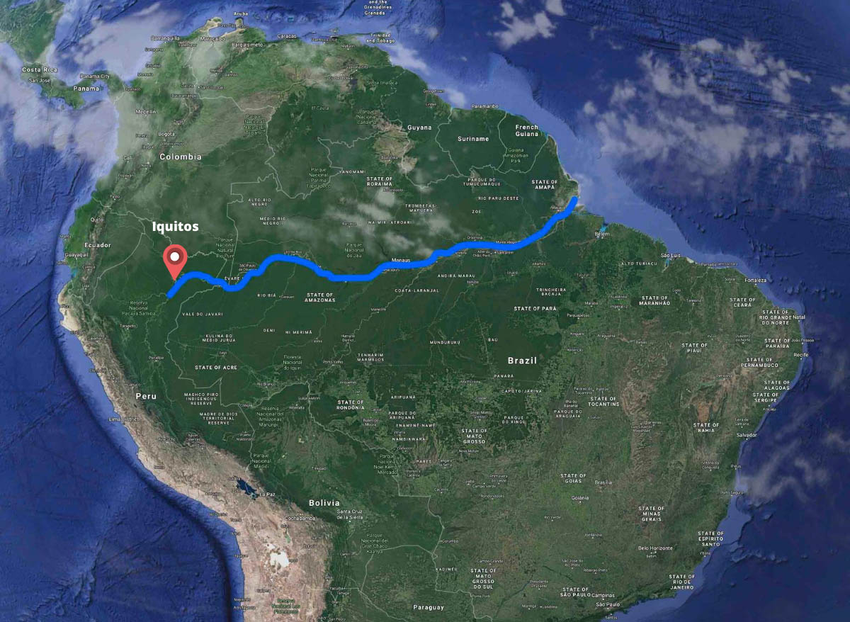 Map of the Amazon River in South America