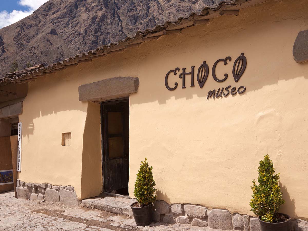 Entry to ChocoMuseo in the town of Ollantaytambo in the Sacred Valley of the Inca