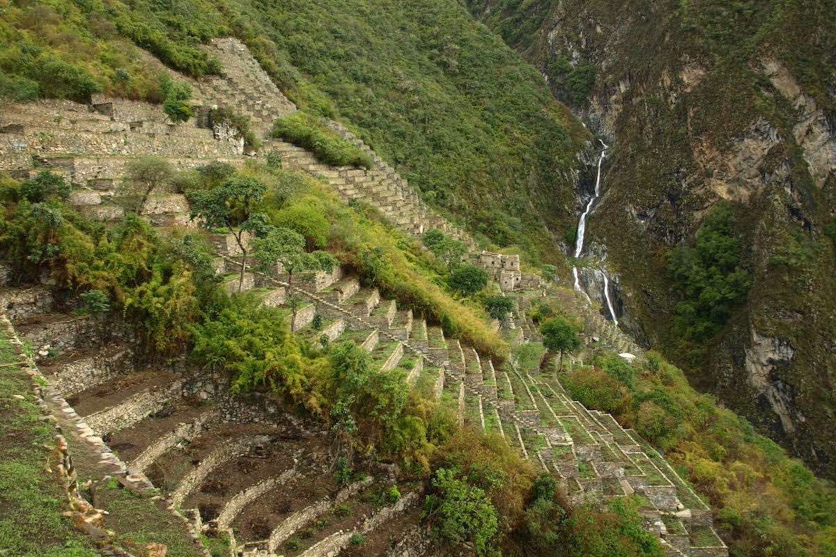 Stepped terraces along the Choquequirao Trek to Machu Picchu in Peru.