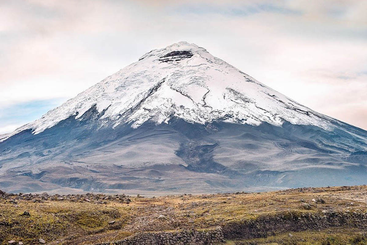 Snow-capped Cotopaxi volcano in Ecuador.