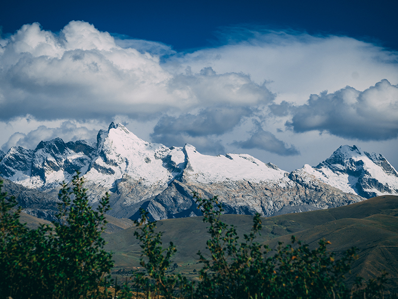 Snow-capped mountains in the Cordillera Blanca.