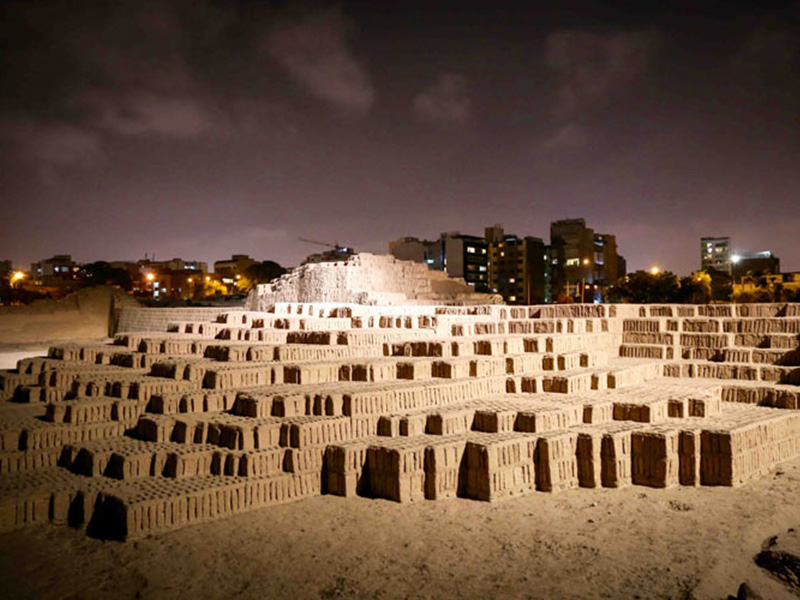 Huaca Pucllana, an important pre-Columbian adobe ruin in Miraflores.