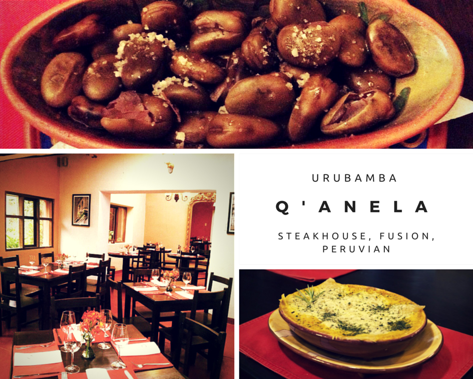The dining room and a couple dishes at Q'anela restaurant in Urubamba.