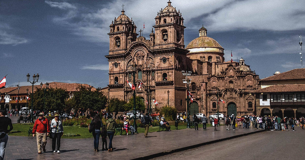 A cathedral spire in Cusco's plaza de armas