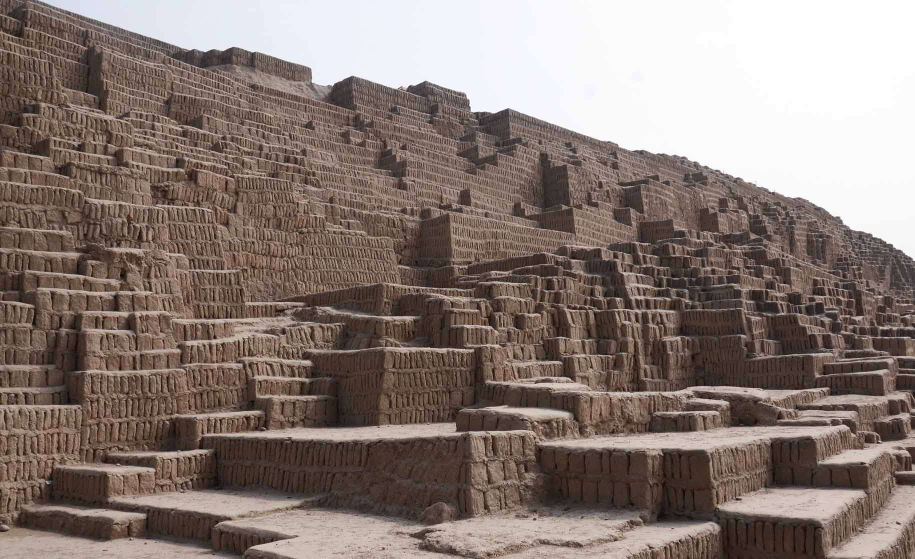 The clay adobe pyramids of Huaca Pucllana, an archaeological complex of the ancient Lima Culture.