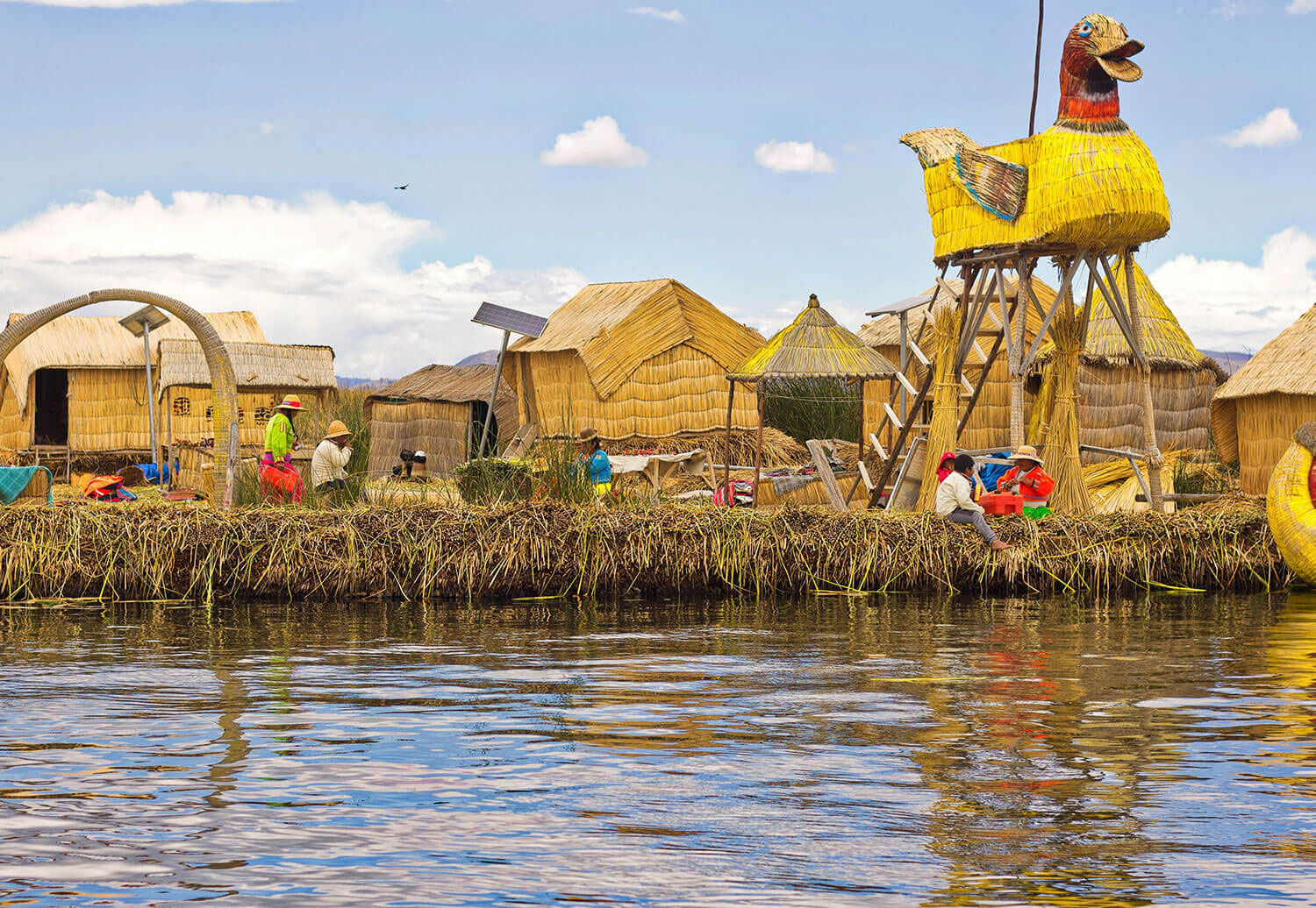 The floating Uros Islands located in Lake Titicaca
