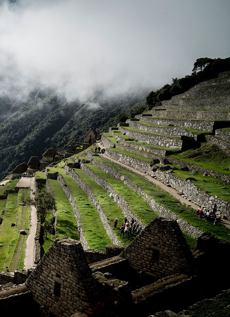 Fog rolling in over Inca agricultural terraces