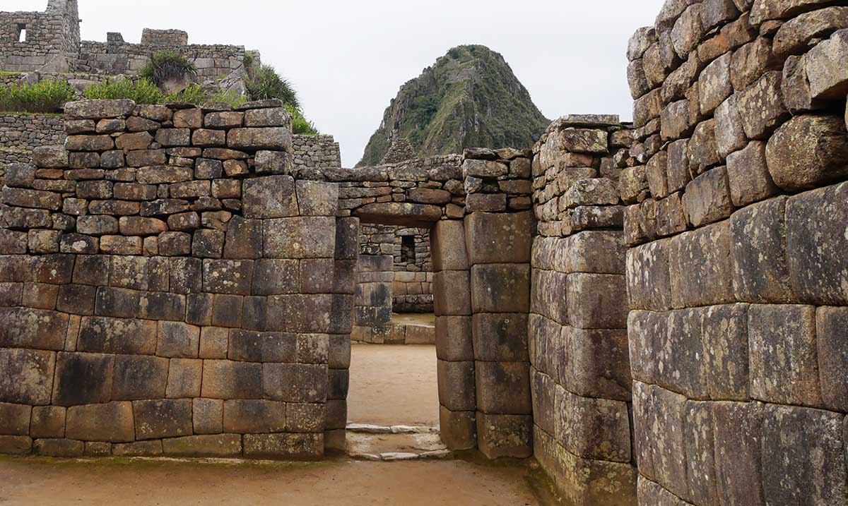 An angled Inca doorway and relatively large and perfectly cut stones at Machu Picchu.