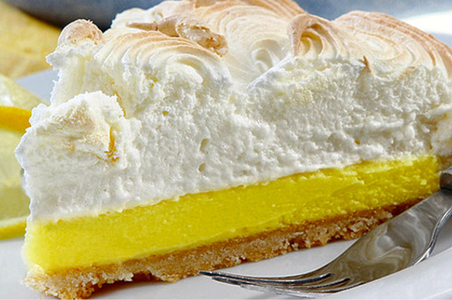 A slice of pie de limon, famous worldwide but also a popular Peruvian dessert.