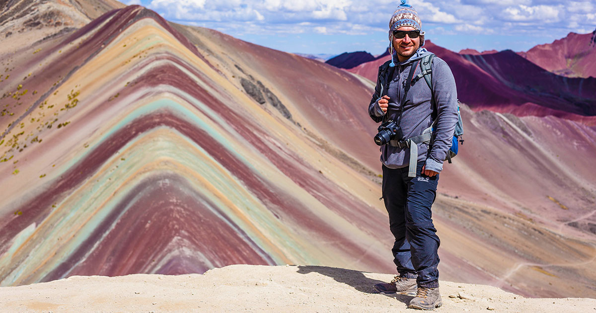 View from the top of Vinicunca Rainbow Mountain in Peru